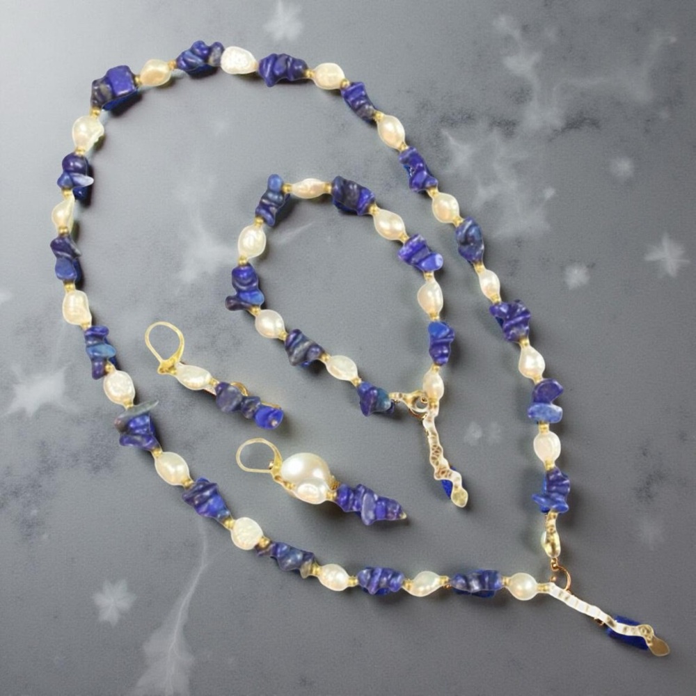 Lapis Lazuli & Pearl Jewelry Set